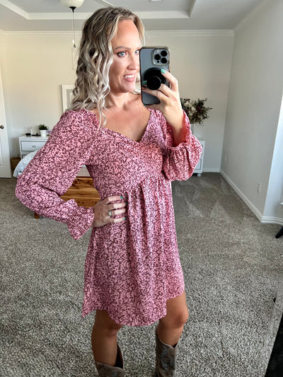 Brinley Printed Tie Back Flounce Sleeve Dress