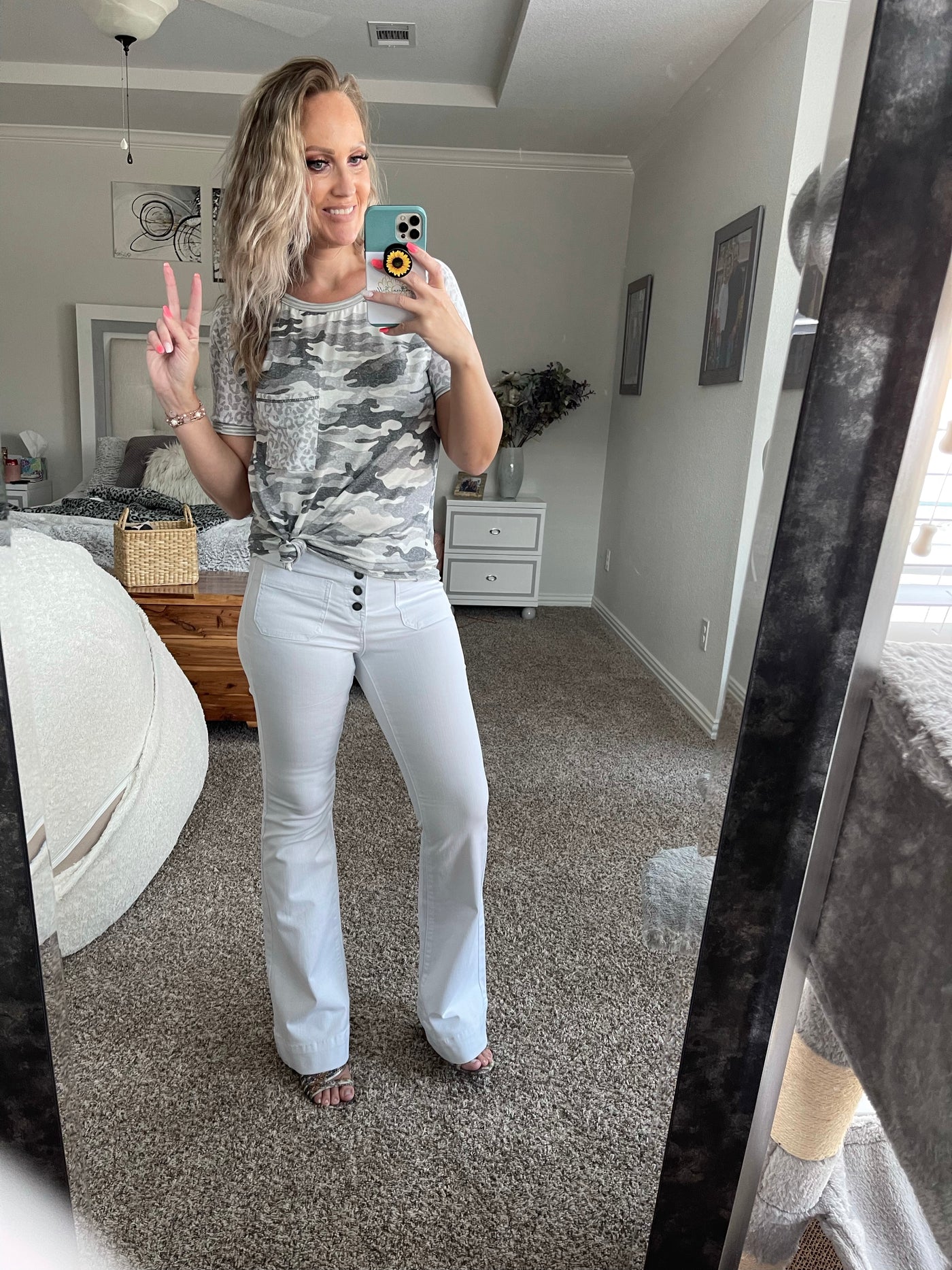 Gray camo leopard top