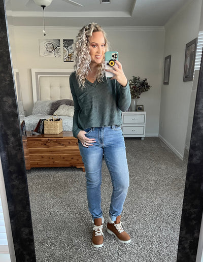 Waffle Knit V-neck Top