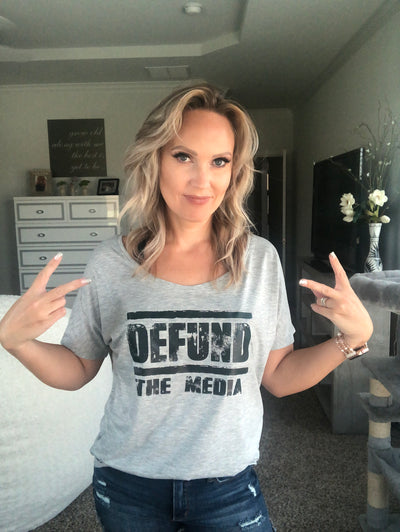 defund the media, graphic tee, political tee, scoop neck, bella+canvas, screen printed tee