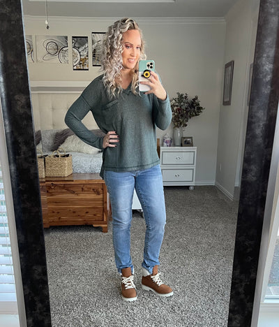 Waffle Knit V-neck Top