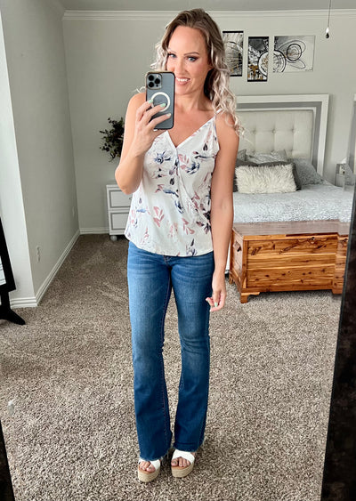 Angela Printed V-Neck Wrap Cami Top with adjustable straps