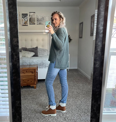 Waffle Knit V-neck Top
