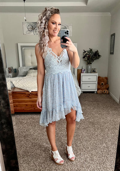 Lacey blue floral dress