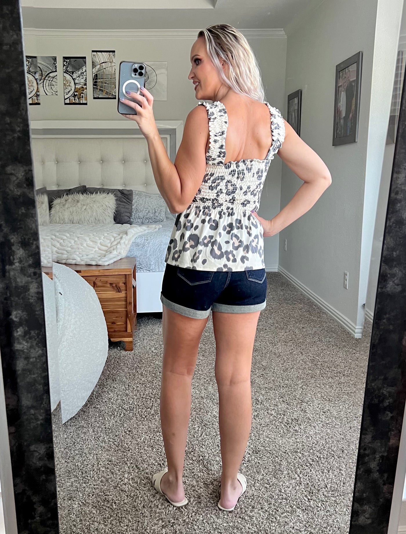 Lorielle Leopard Brushed Knit Smocked Peplum Top