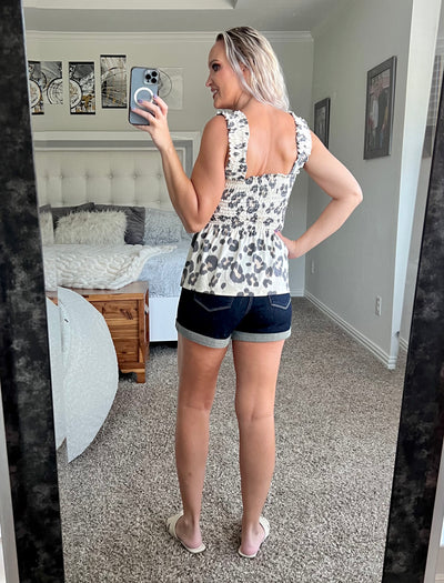Lorielle Leopard Brushed Knit Smocked Peplum Top