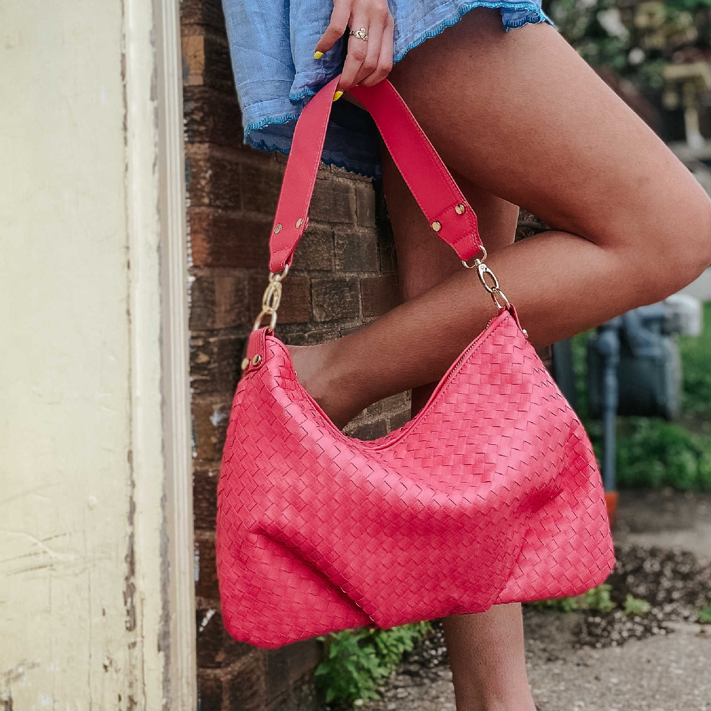 The Remi Small Hand Woven Vegan Leather Crossbody + Shoulder Bag