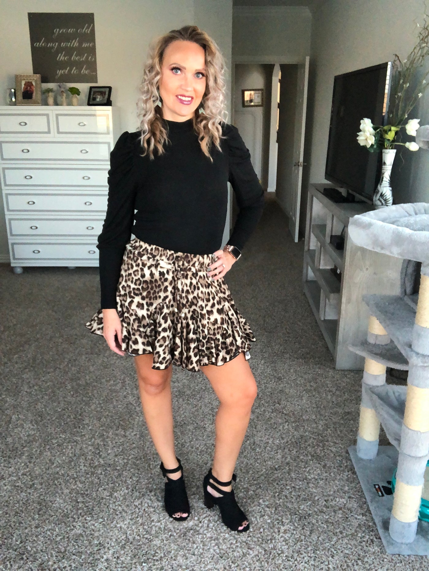 Leopard stretch band skirt