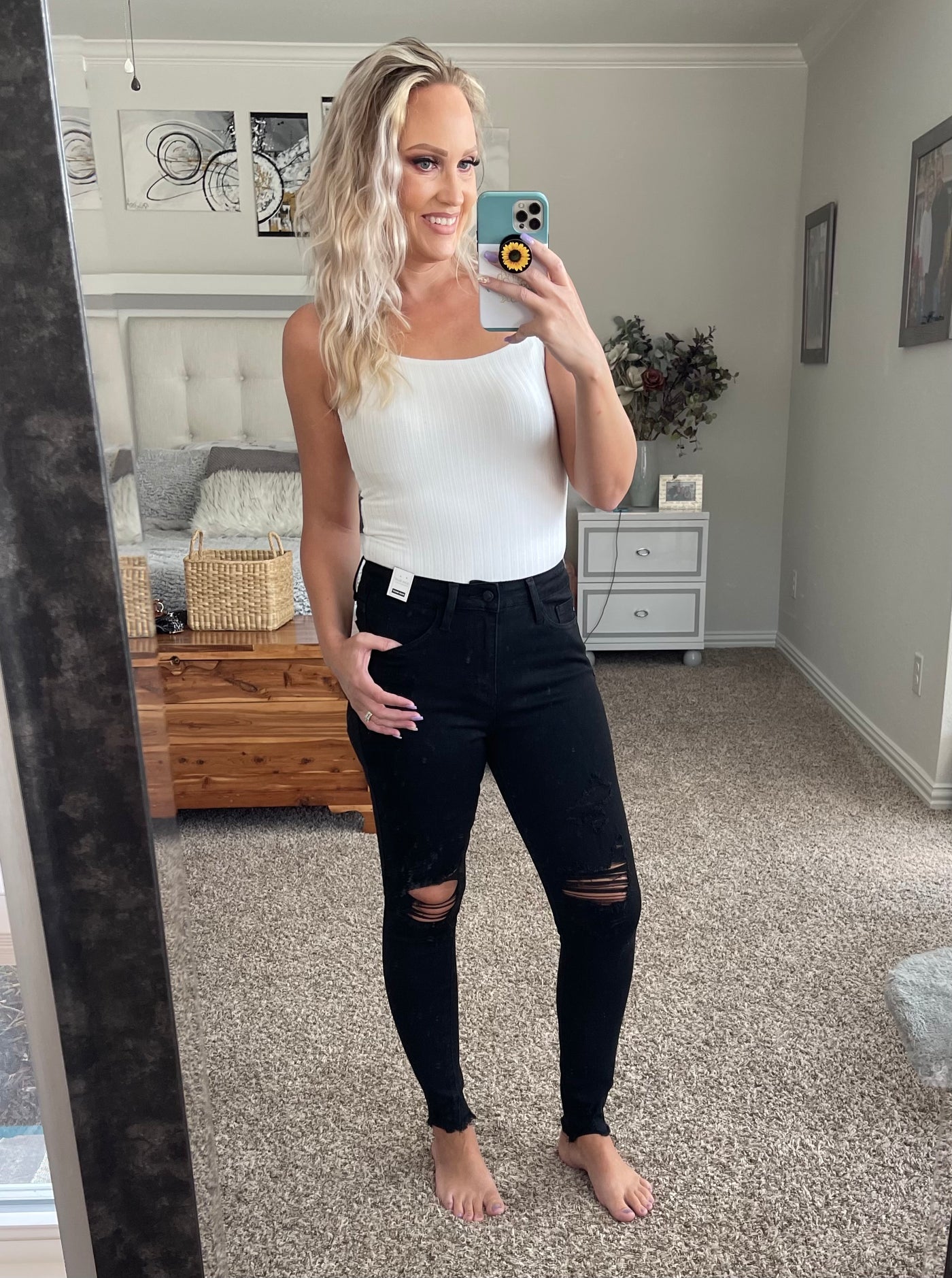 White square neck tank