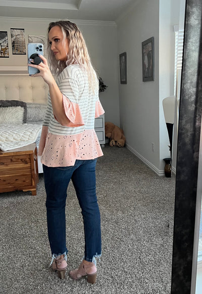 Stephanie Eyelet Ruffle Striped Top