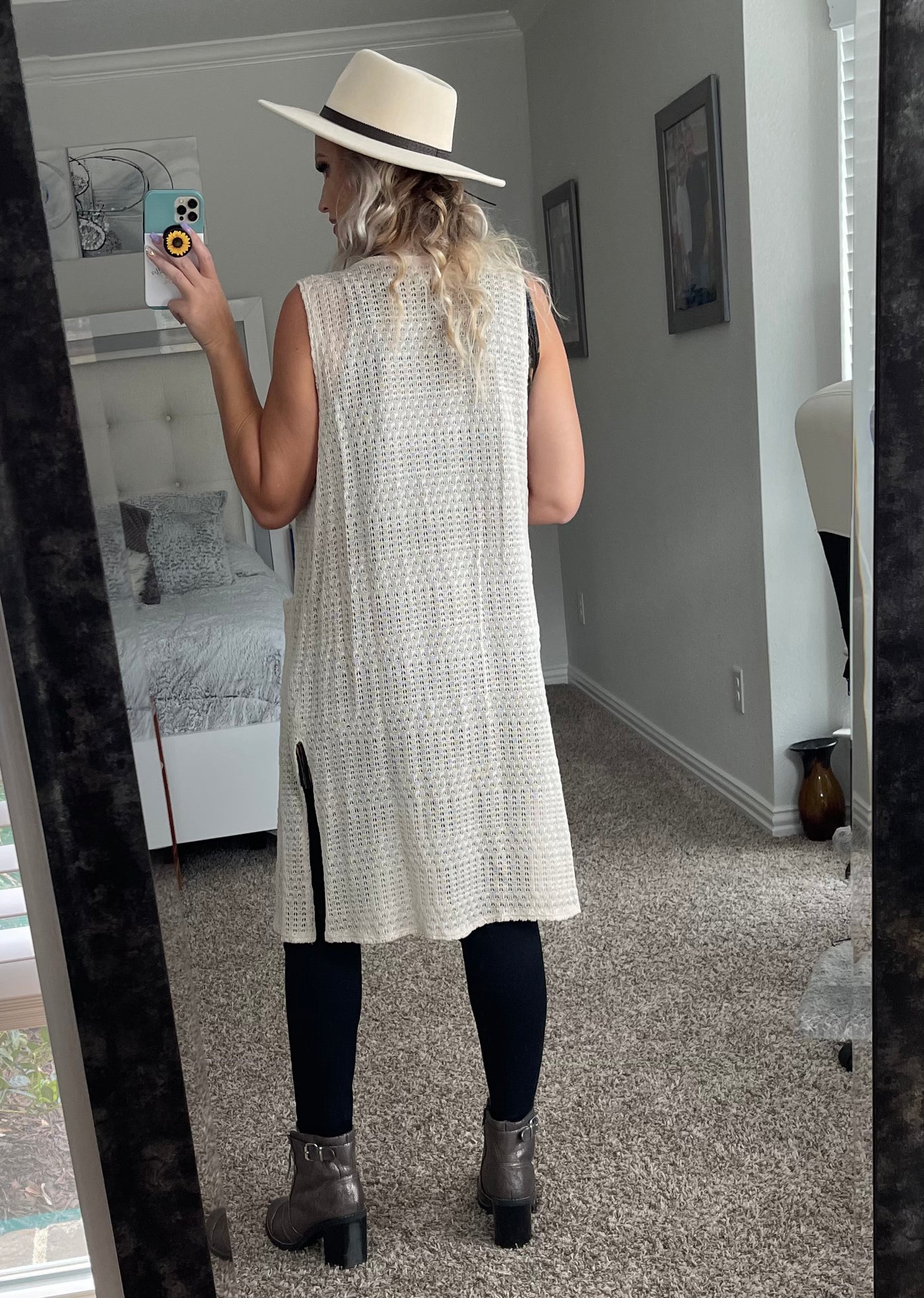 Tan open knit duster