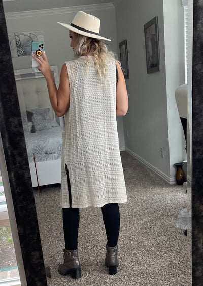 Tan open knit duster