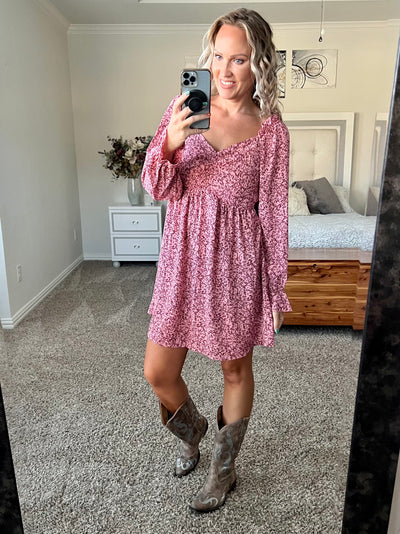 Brinley Printed Tie Back Flounce Sleeve Dress
