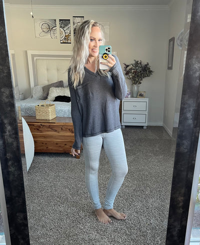 Waffle Knit V-neck Top