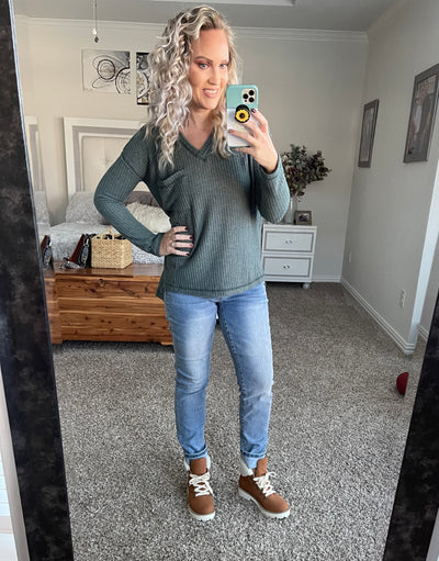 Waffle Knit V-neck Top