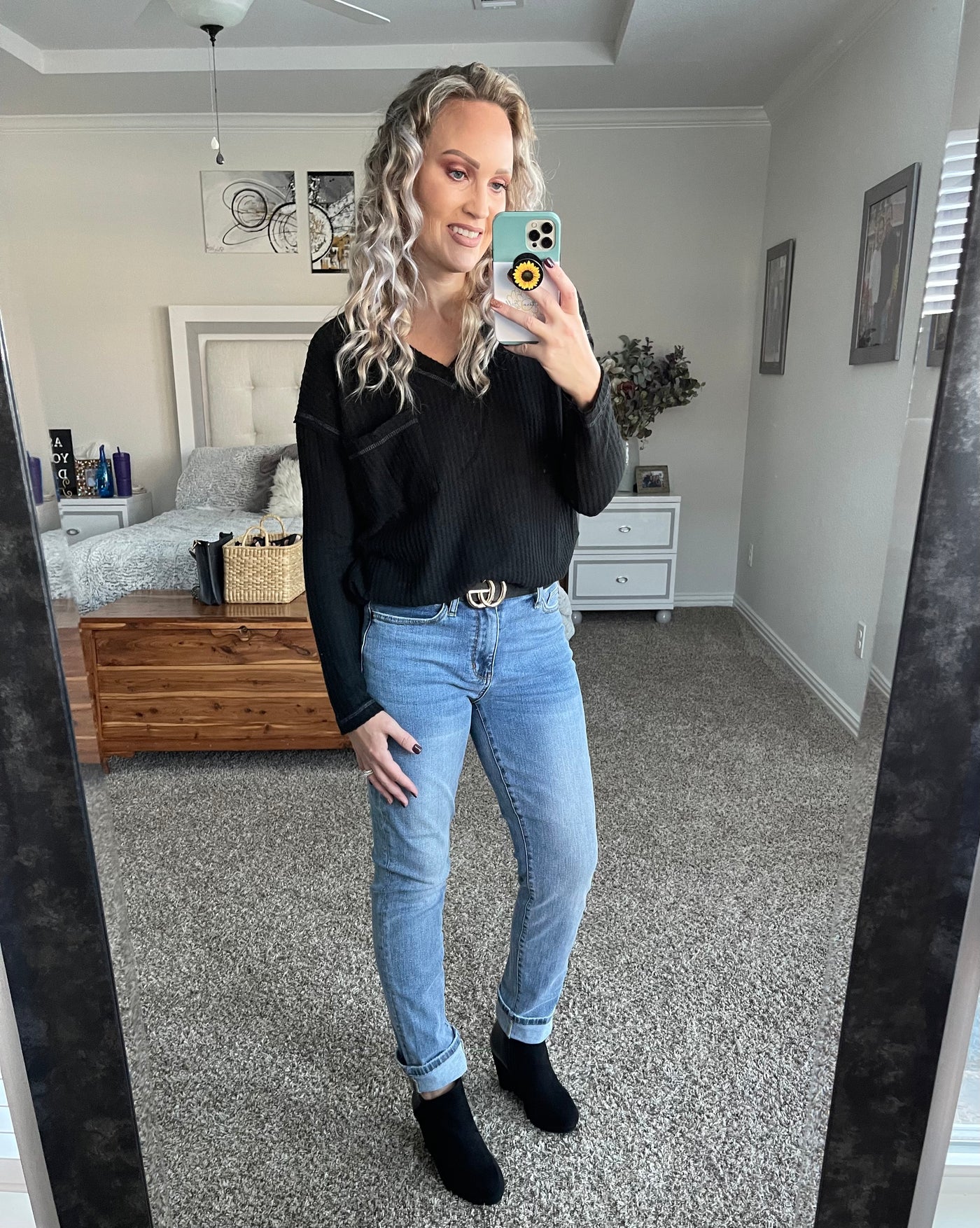 Waffle Knit V-neck Top