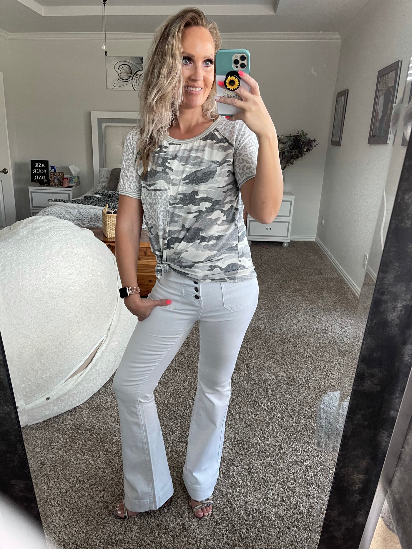 Gray camo leopard top