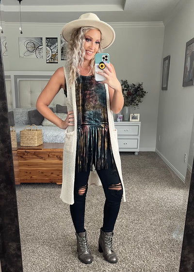 Tan open knit duster