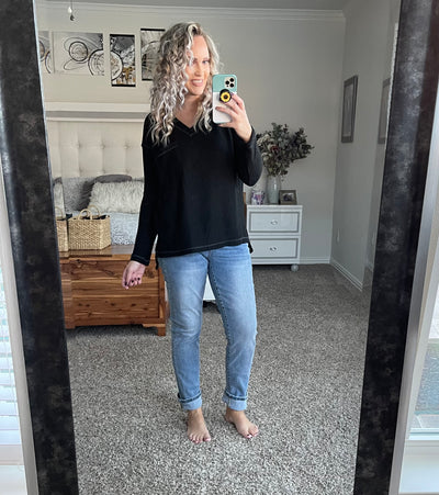Waffle Knit V-neck Top