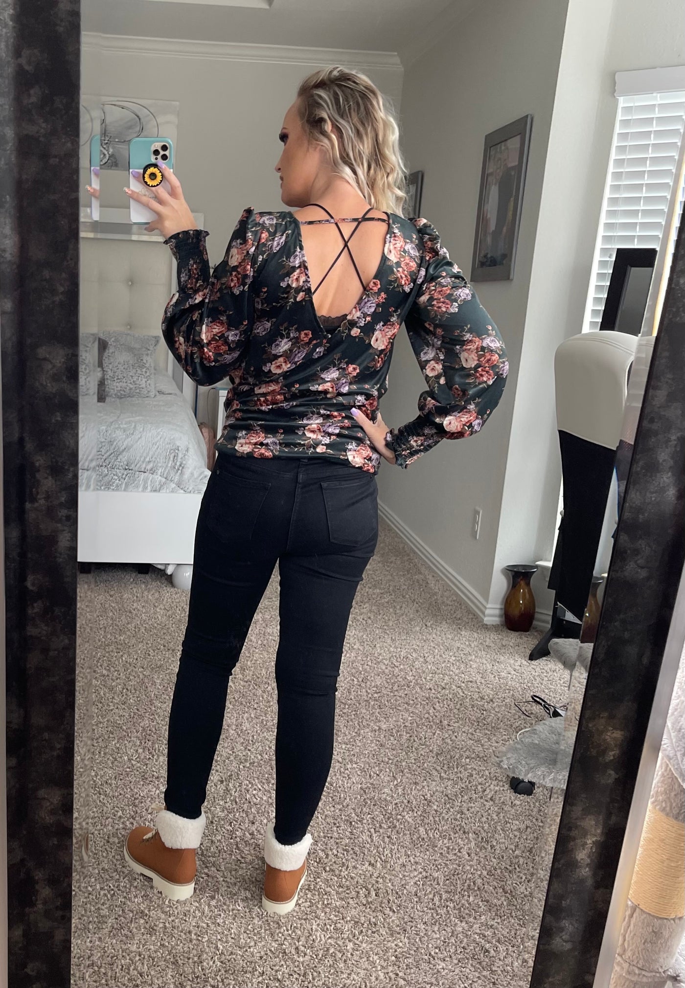 Velvet floral blouse