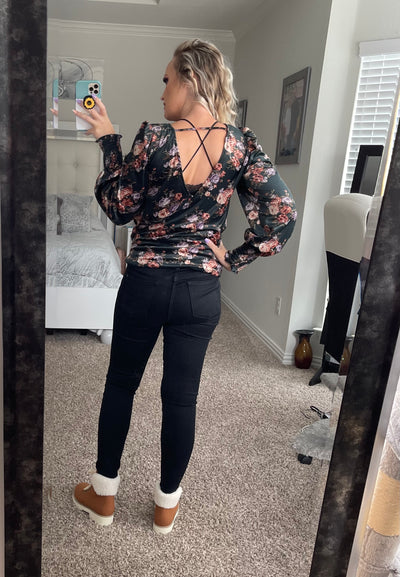Velvet floral blouse
