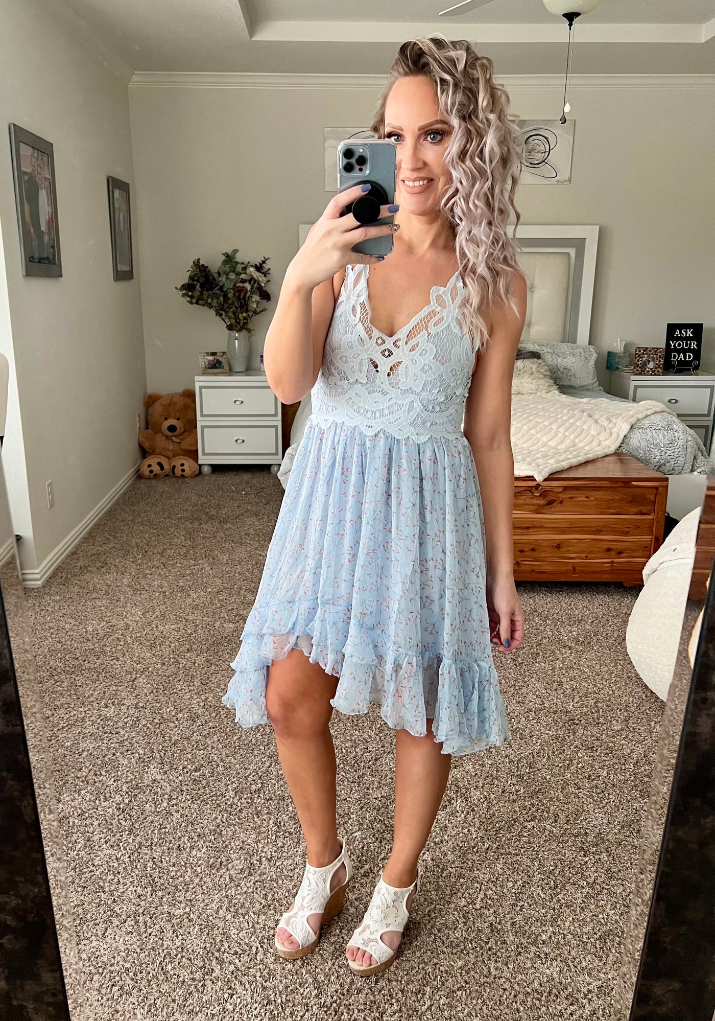 Lacey blue floral dress