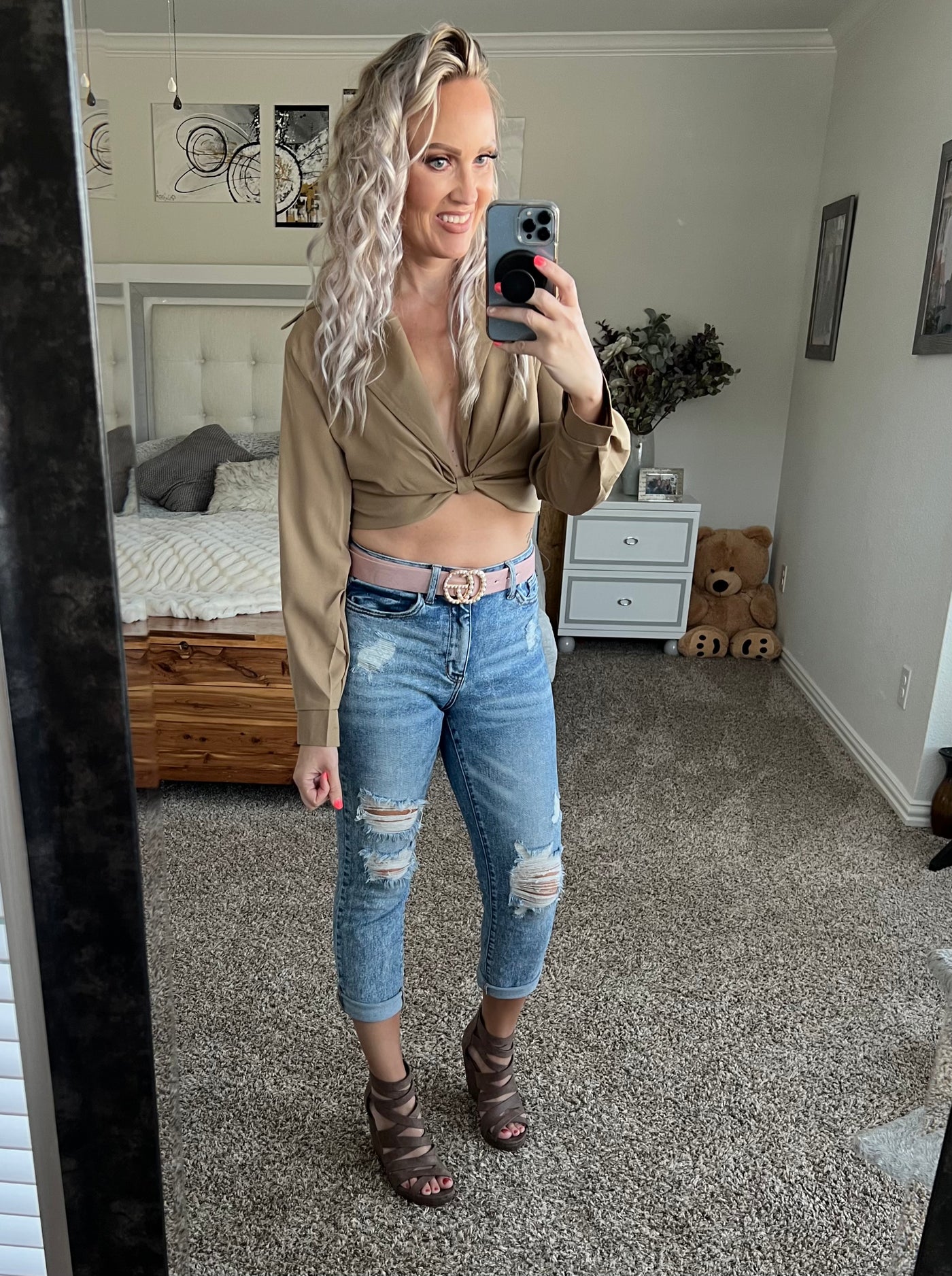 Tristan Twist Knot Collared Cropped Top