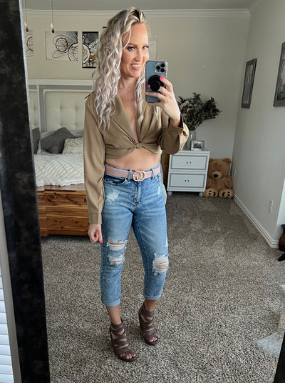 Tristan Twist Knot Collared Cropped Top