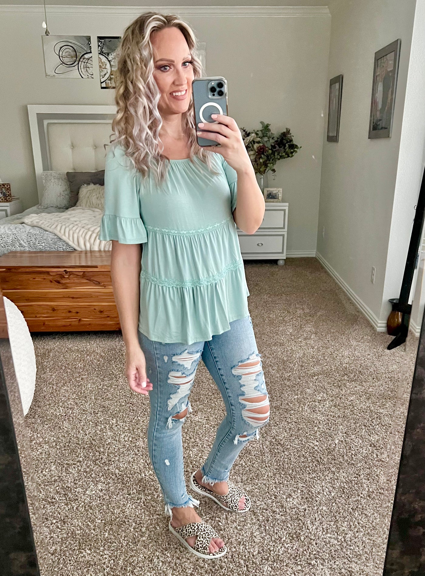 Kadence Babydoll Mint Tiered Top