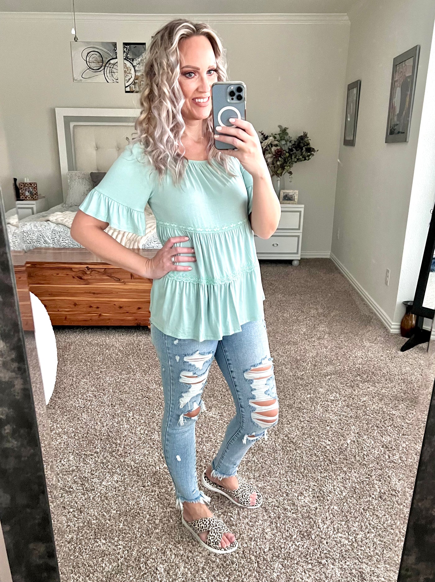 Kadence Babydoll Mint Tiered Top
