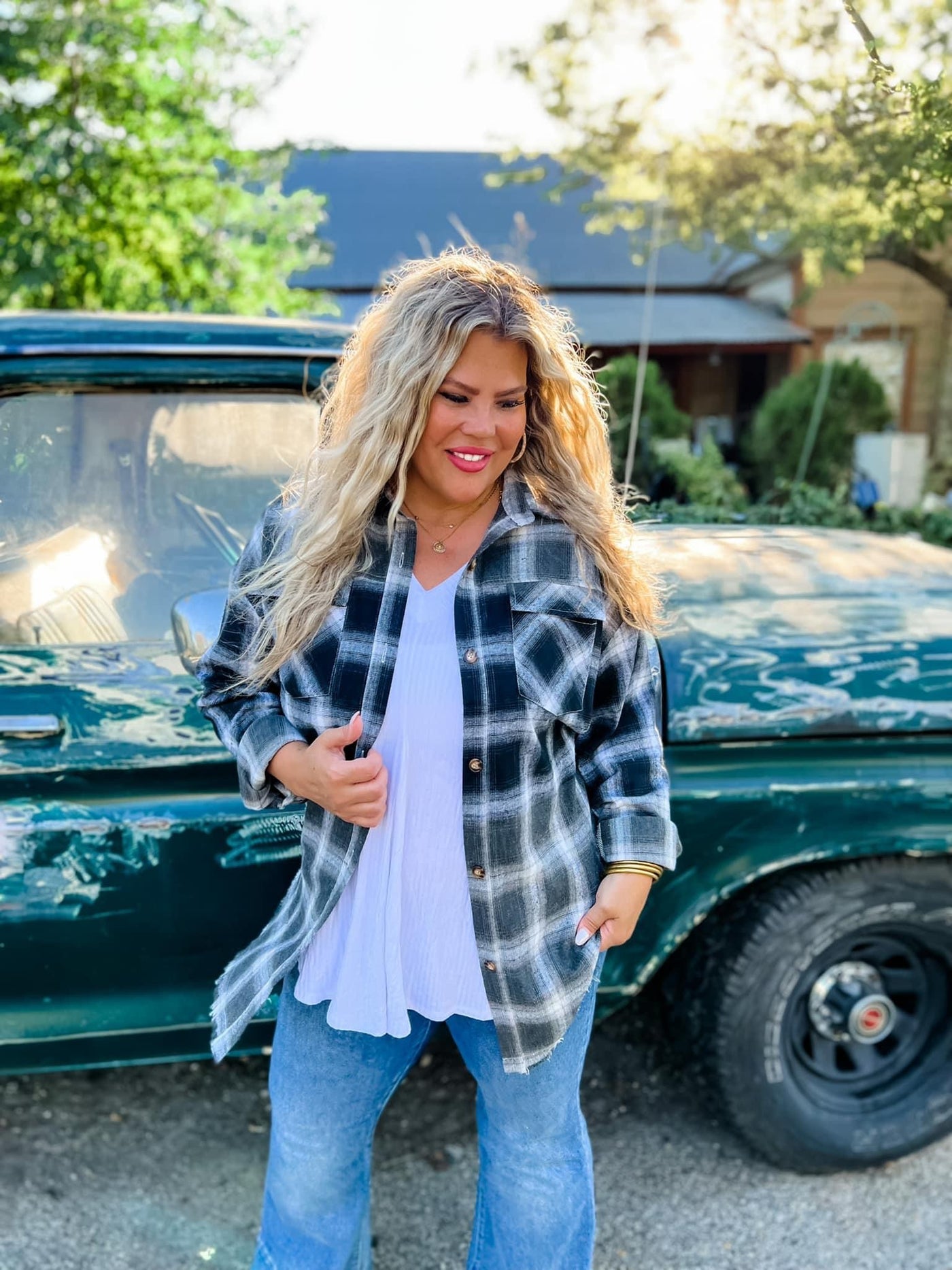 Tahoe Plaid Bleach Faded Flannel Top