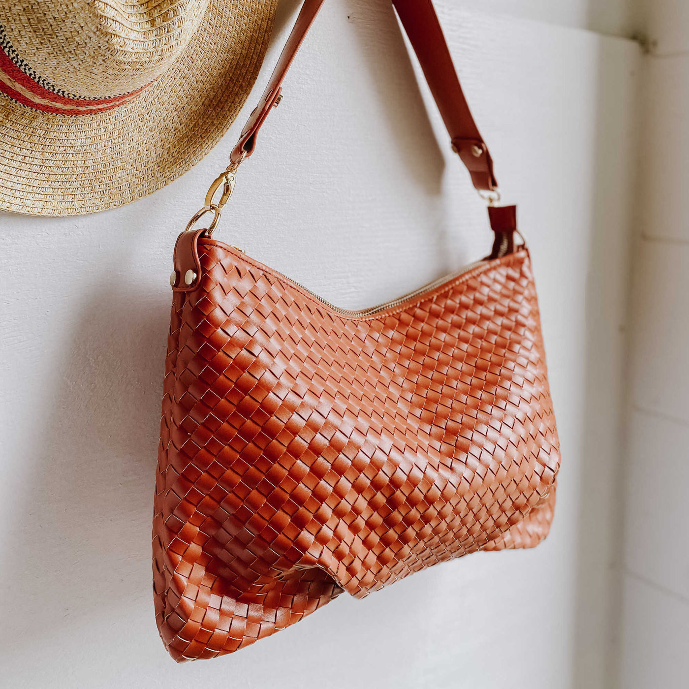 The Remi Small Hand Woven Vegan Leather Crossbody + Shoulder Bag