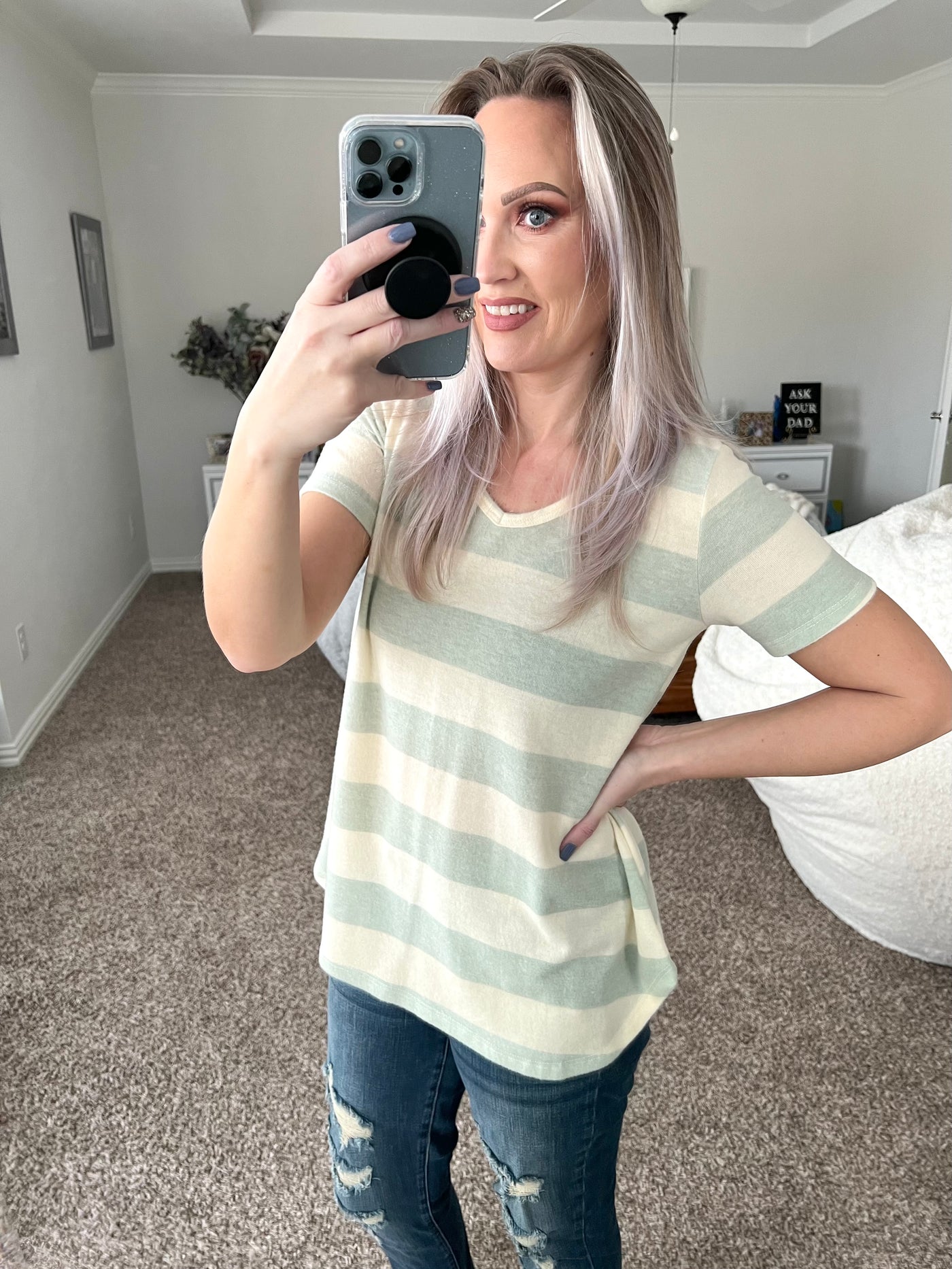 So soft striped sage tee