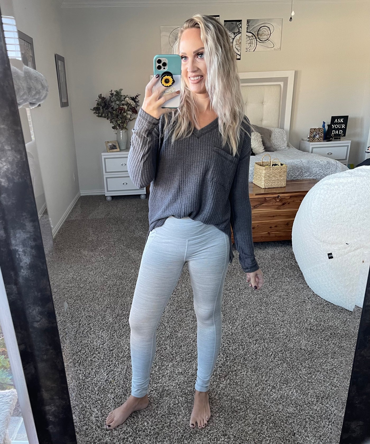 Waffle Knit V-neck Top