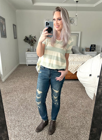 So soft striped sage tee