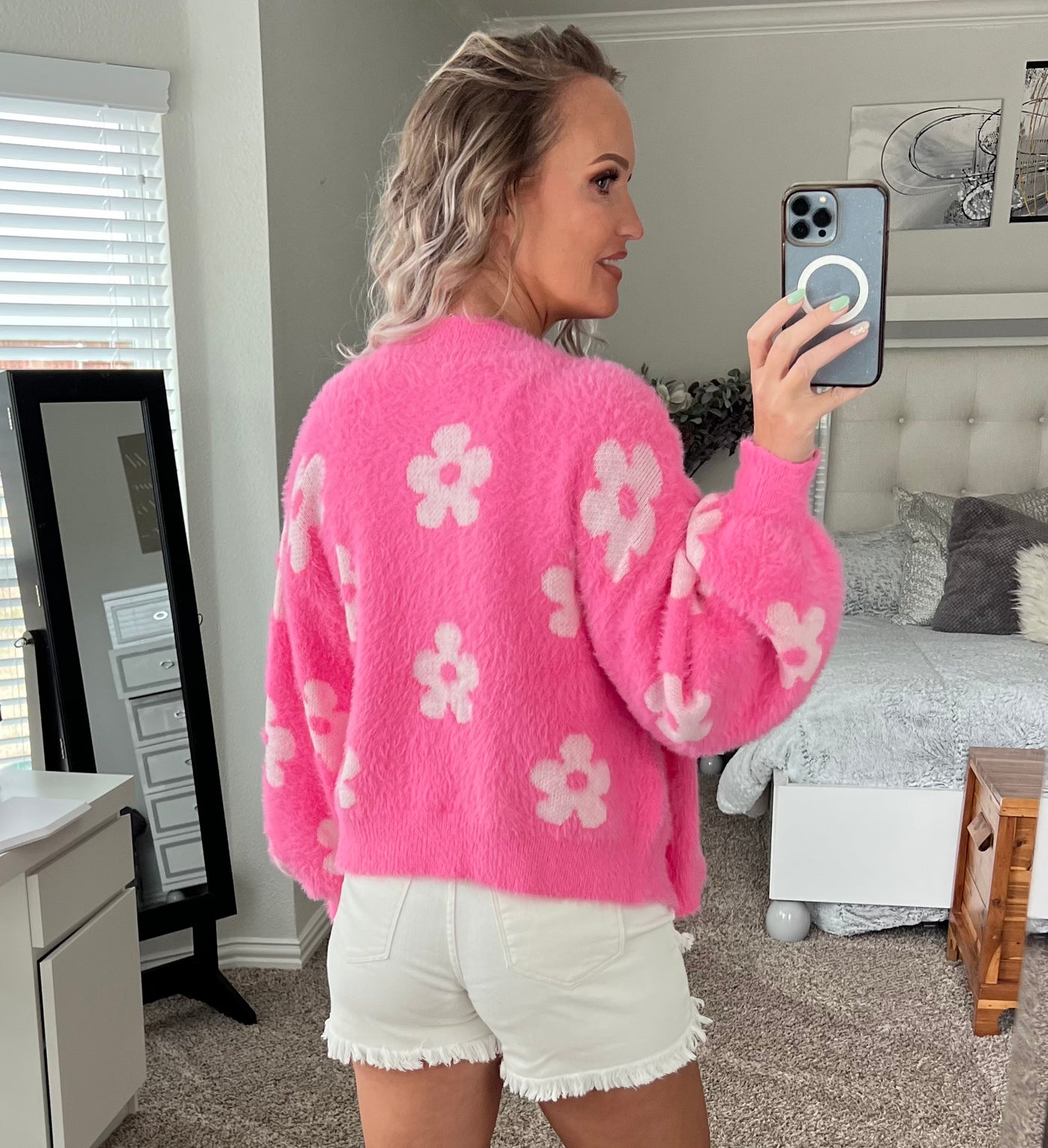 Daphne Floral Open Front Fuzzy Cardigan