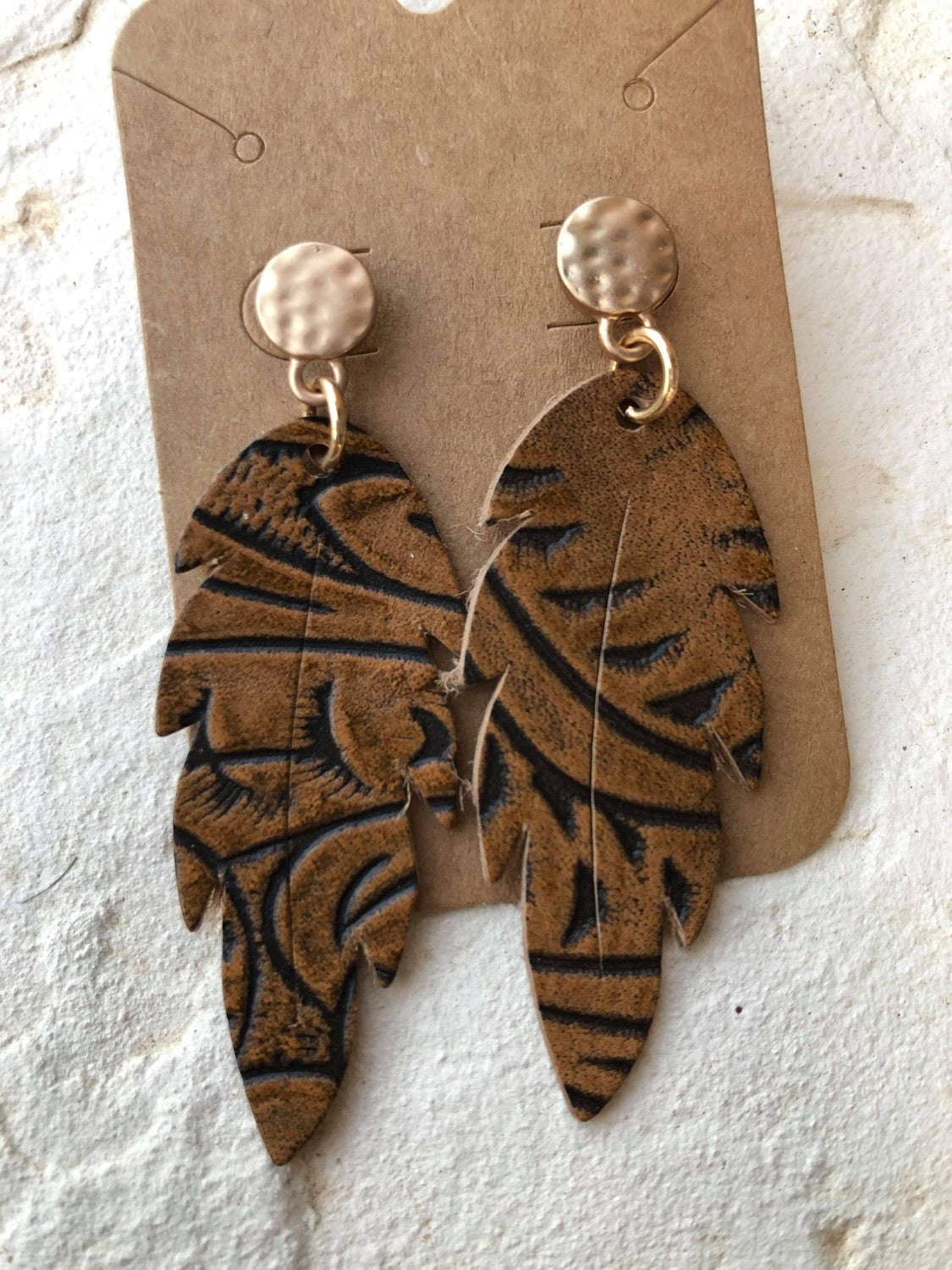 Leather leaf earrings