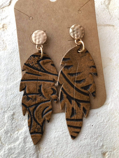 Leather leaf earrings