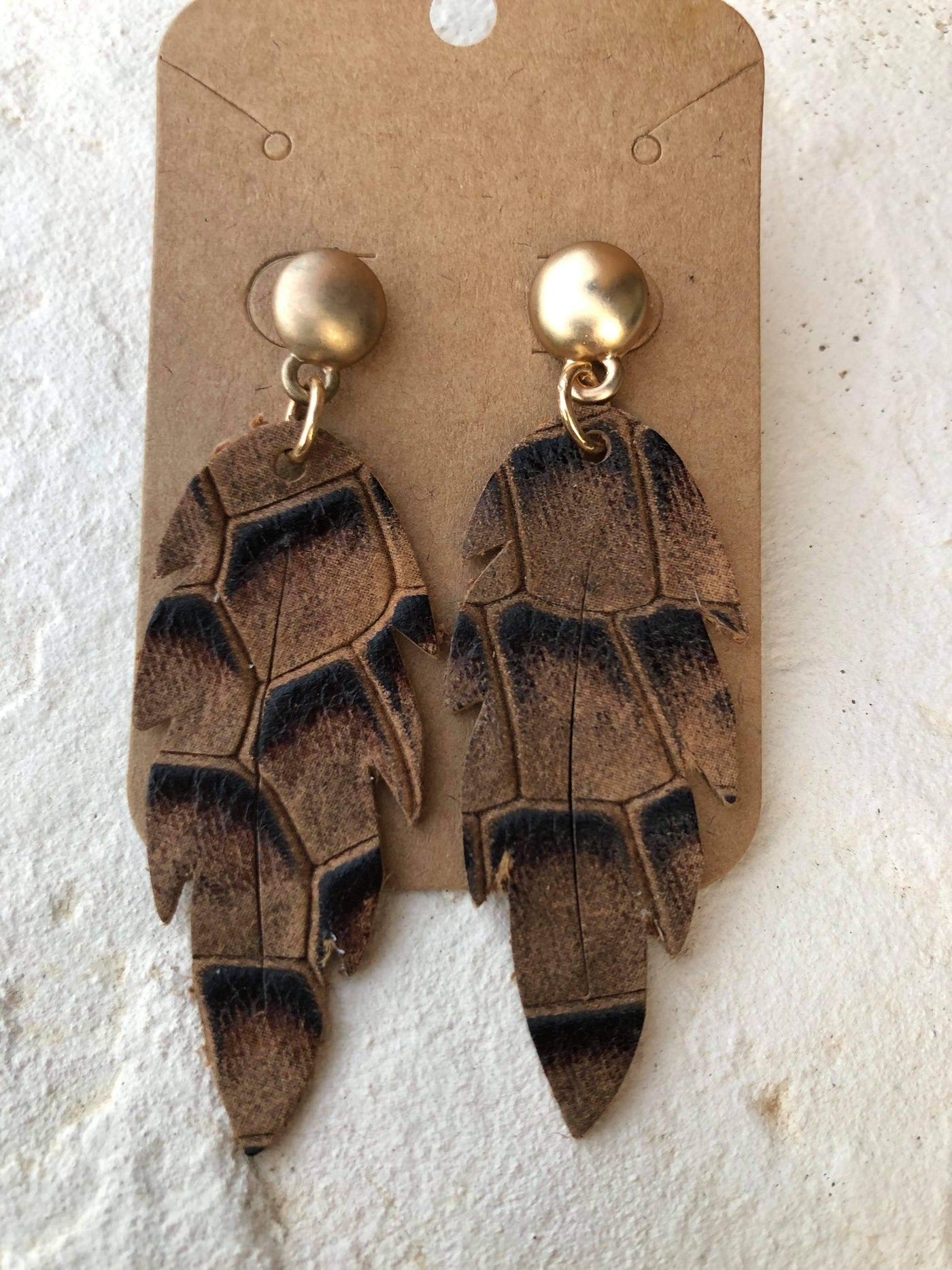 Leather leaf earrings