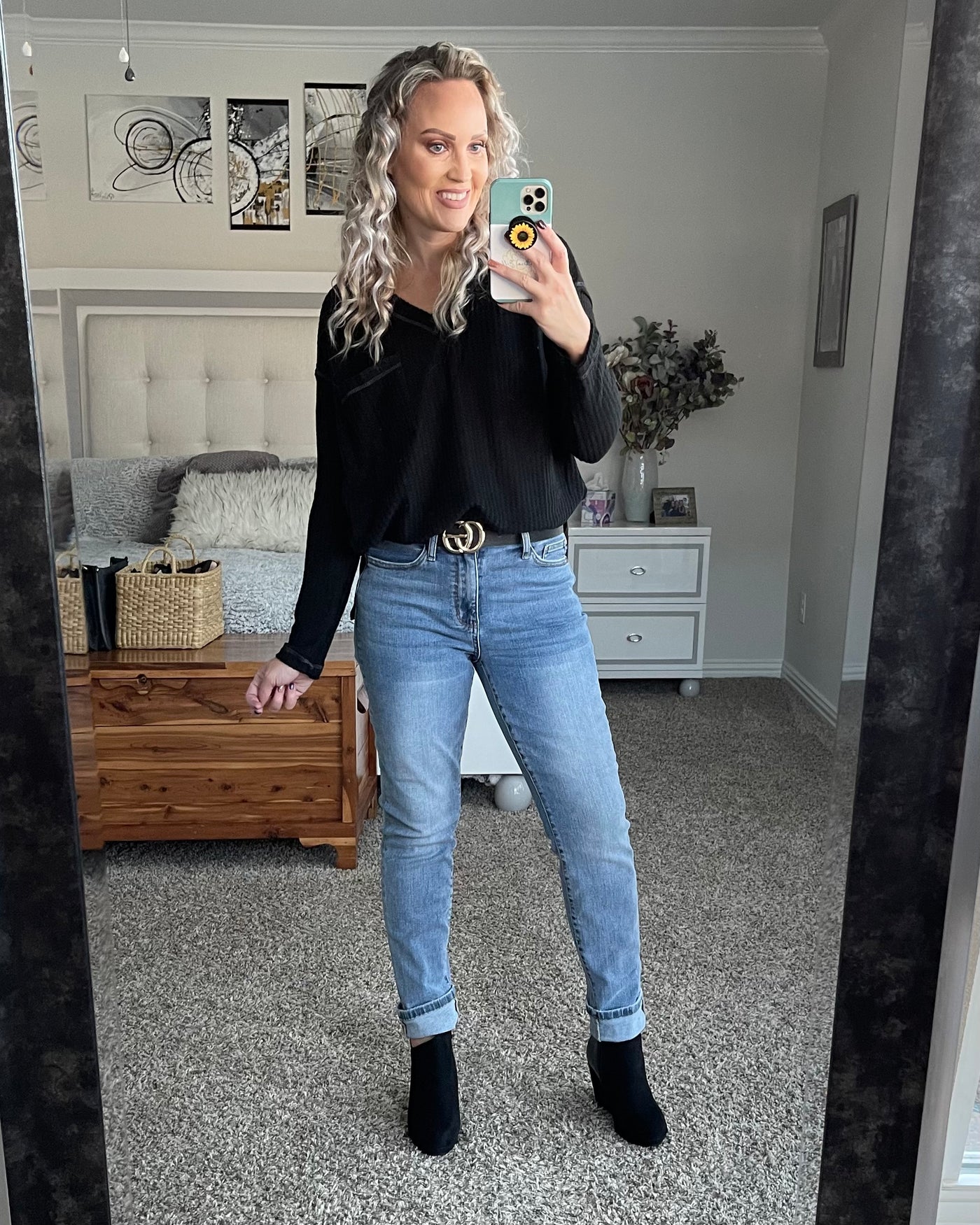 Waffle Knit V-neck Top