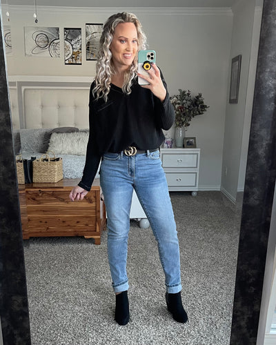 Waffle Knit V-neck Top