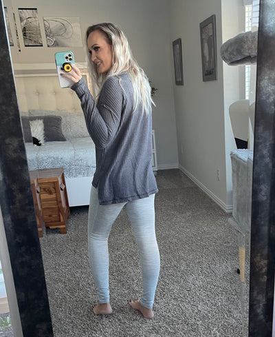 Waffle Knit V-neck Top
