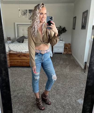 Tristan Twist Knot Collared Cropped Top