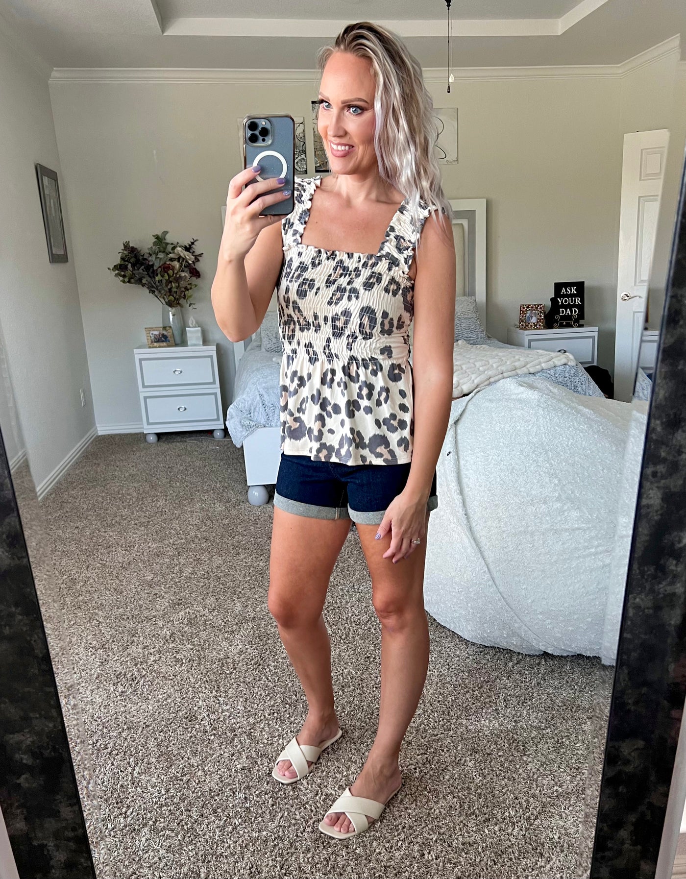 Lorielle Leopard Brushed Knit Smocked Peplum Top