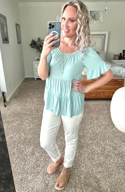 Kadence Babydoll Mint Tiered Top