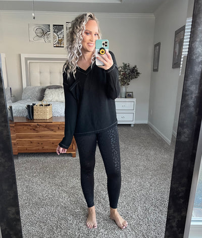 Waffle Knit V-neck Top
