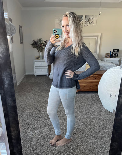Waffle Knit V-neck Top
