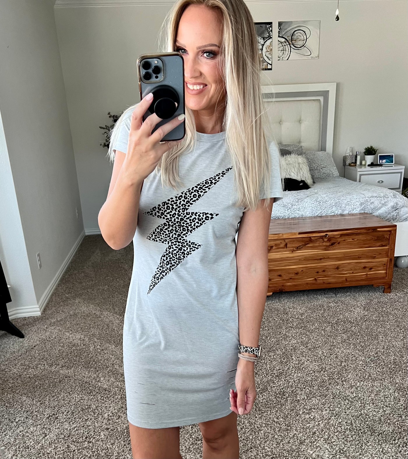 Lizzy Leopard Lightning Distressed Graphic T-Shirt Dress