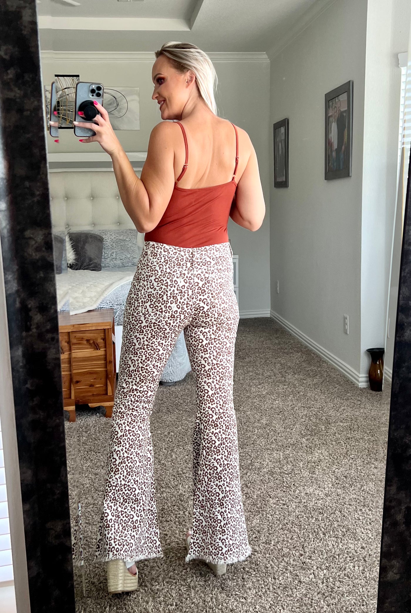 Lisa Leopard Raw Hem Flare Pants