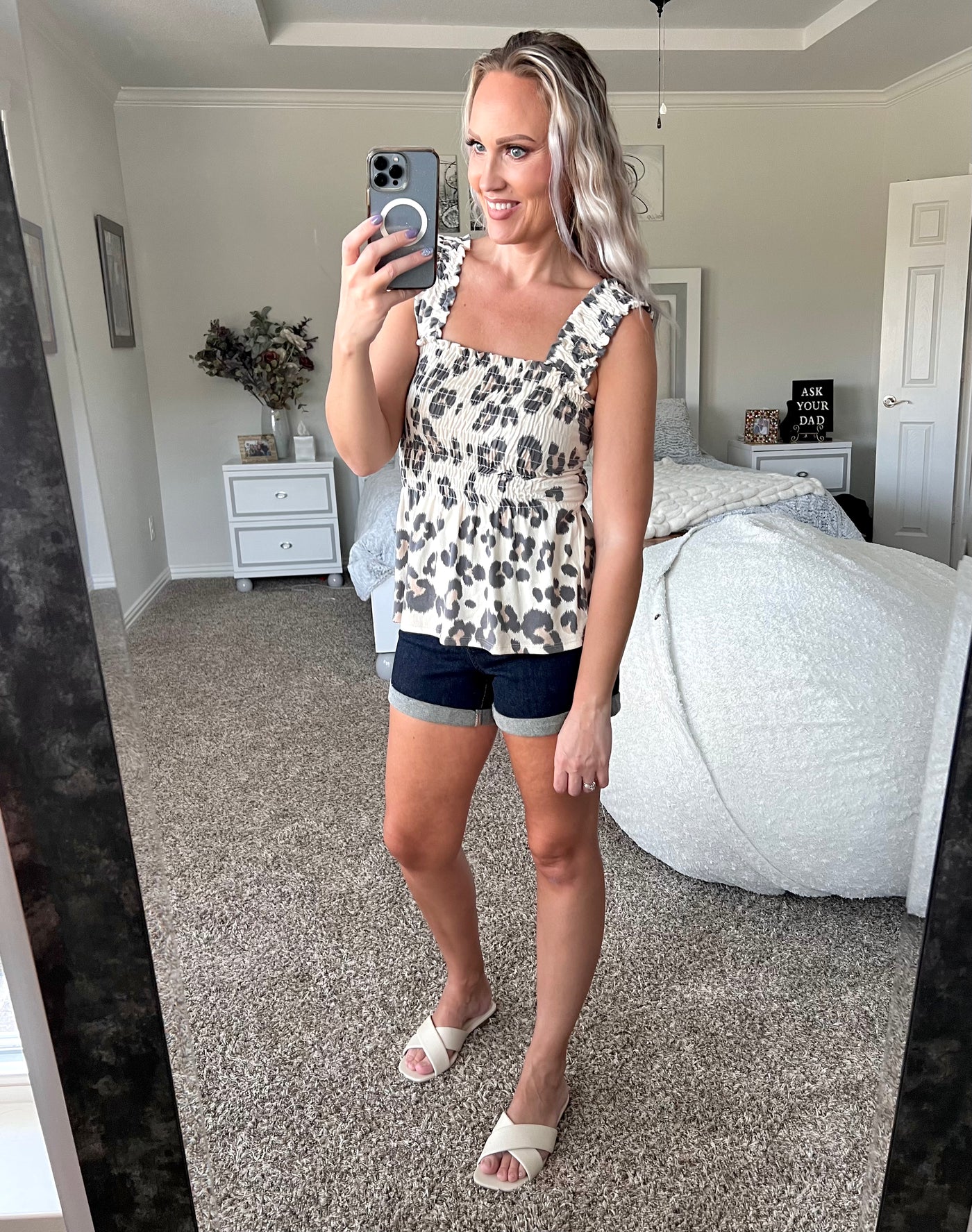 Lorielle Leopard Brushed Knit Smocked Peplum Top
